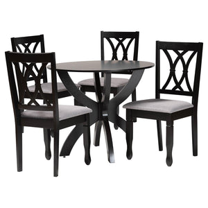 Baxton Studio April Modern Grey Fabric and Dark Brown Finished Wood 5-Piece Dining Set