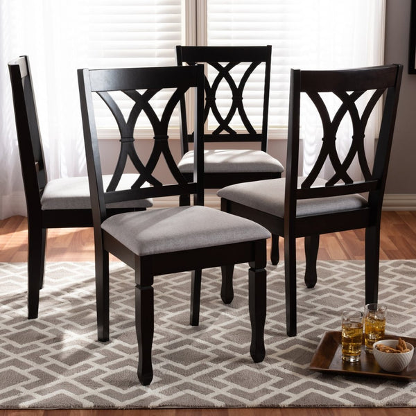 Baxton Studio Baxton Reneau Modern Dining Chair Set of 4 - Gray Upholstered with Espresso Wood Finish for Elegance RH316C-Grey/Dark Brown-DC-4PK