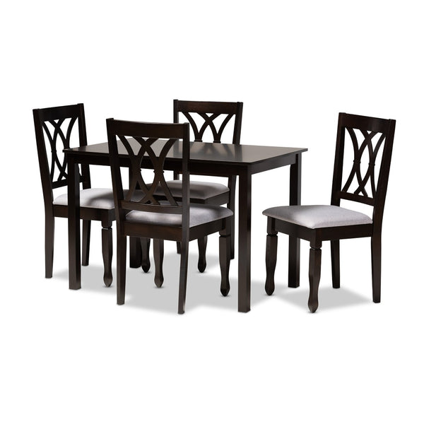 Baxton Studio Baxton Studio Reneau 5-Piece Dining Set: Modern Gray Upholstered Chairs & Espresso Wood Table RH316C-Grey/Dark Brown-5PC Dining Set