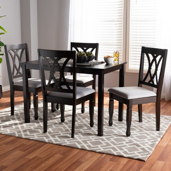 Baxton Studio Baxton Studio Reneau 5-Piece Dining Set: Modern Gray Upholstered Chairs & Espresso Wood Table RH316C-Grey/Dark Brown-5PC Dining Set