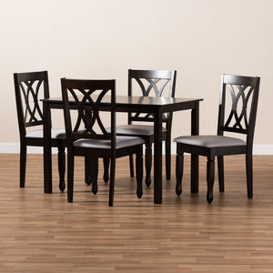 Baxton Studio Baxton Studio Reneau 5-Piece Dining Set: Modern Gray Upholstered Chairs & Espresso Wood Table RH316C-Grey/Dark Brown-5PC Dining Set