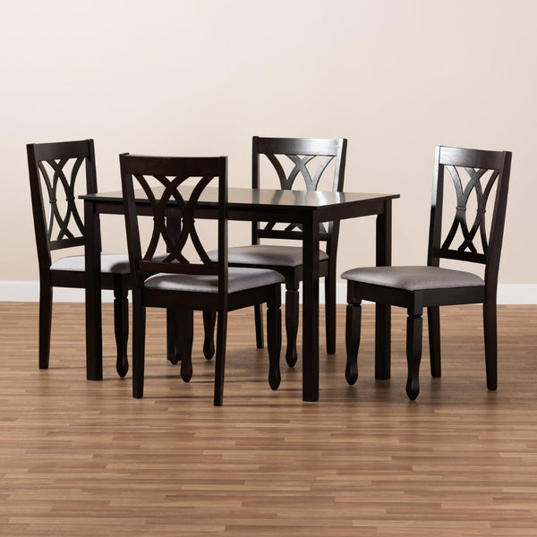Baxton Studio Baxton Studio Reneau 5-Piece Dining Set: Modern Gray Upholstered Chairs & Espresso Wood Table RH316C-Grey/Dark Brown-5PC Dining Set
