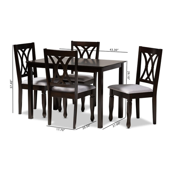 Baxton Studio Baxton Studio Reneau 5-Piece Dining Set: Modern Gray Upholstered Chairs & Espresso Wood Table RH316C-Grey/Dark Brown-5PC Dining Set