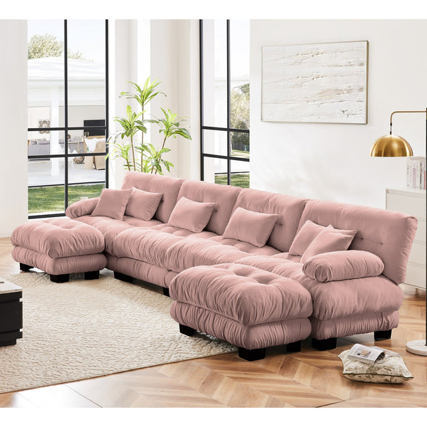 English Elm Free Modular U-Shaped Sectional Sofa - Cozy 4-Seater Cloud Couch In Soft Vintage Chenille Pink W714S01015