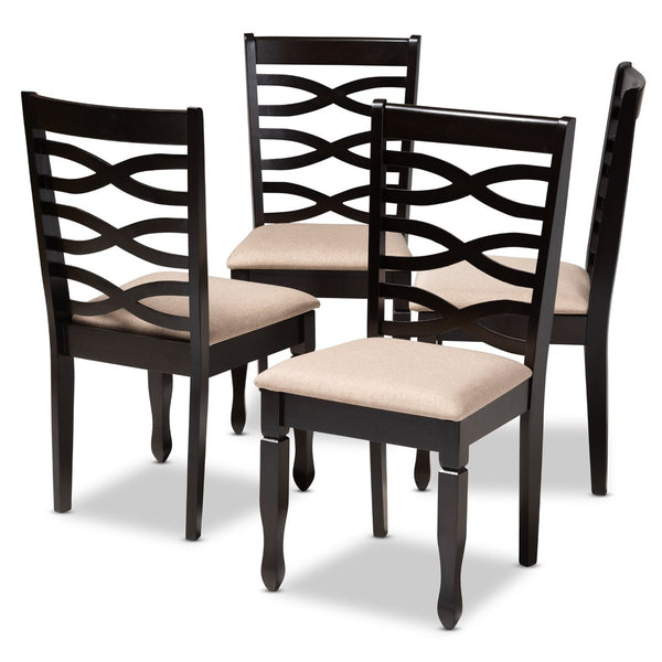 Baxton Studio Baxton Modern Sand Upholstered Dining Chair Set of 4 - Espresso Brown Frame, Stylish Comfort & Versatility RH318C-Sand/Dark Brown-DC-4PK