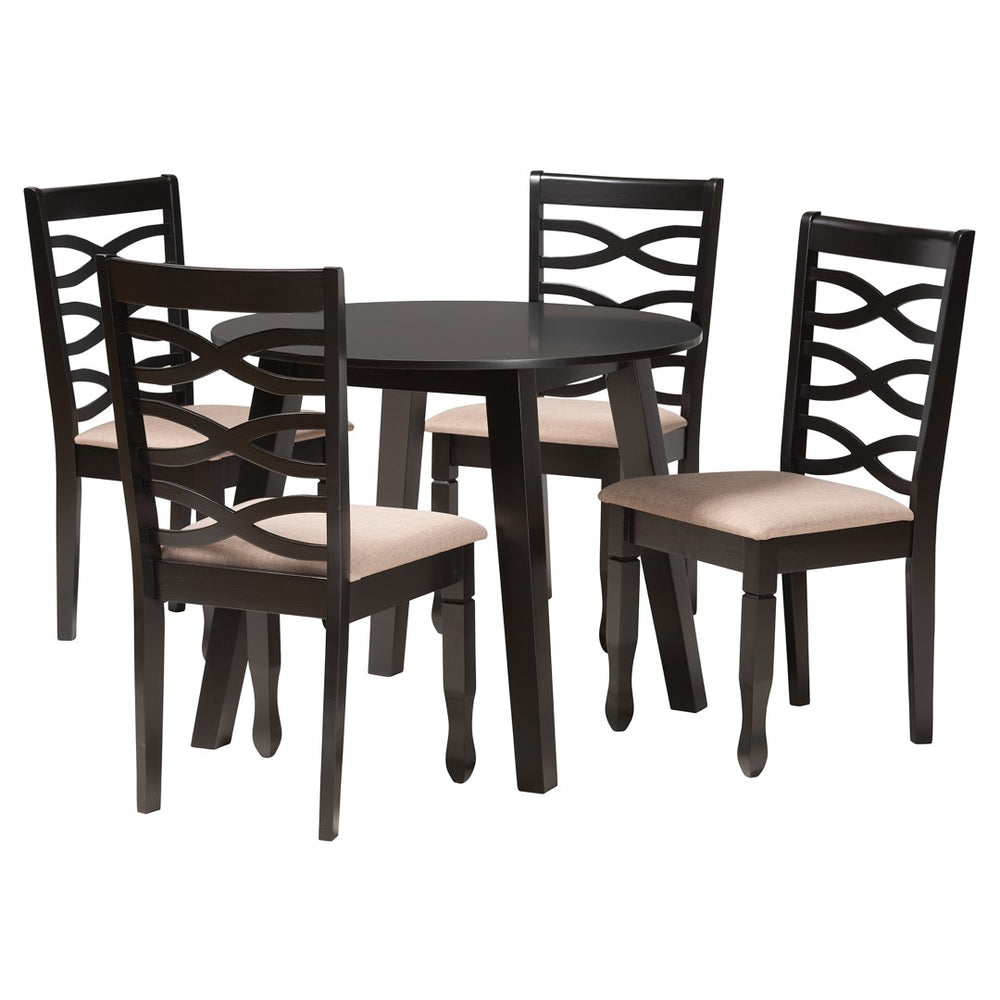 Baxton Studio Baxton Studio Ruby 5-Piece Modern Dining Set in Beige Fabric & Dark Brown Wood - Elegant Comfort! Ruby-Sand/Dark Brown-5PC Dining Set