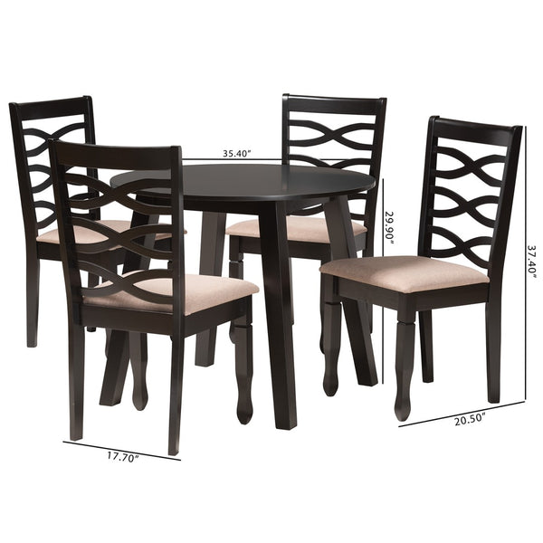 Baxton Studio Baxton Studio Ruby 5-Piece Modern Dining Set in Beige Fabric & Dark Brown Wood - Elegant Comfort! Ruby-Sand/Dark Brown-5PC Dining Set