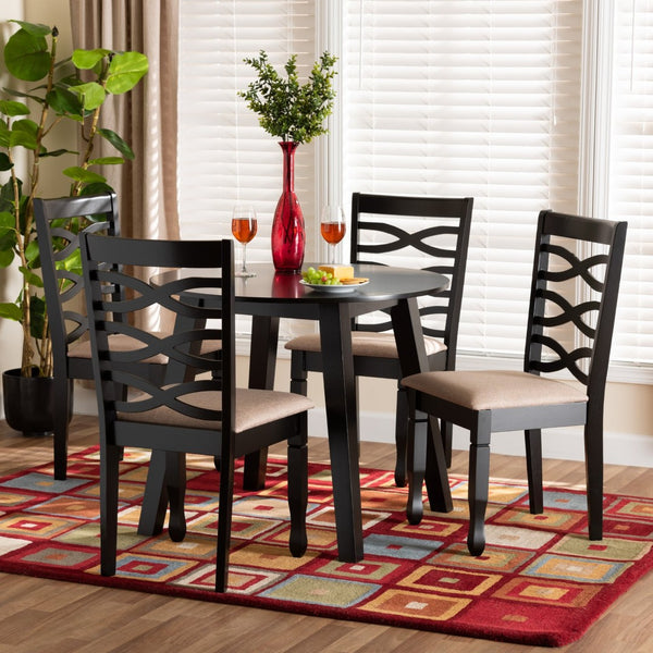 Baxton Studio Baxton Studio Ruby 5-Piece Modern Dining Set in Beige Fabric & Dark Brown Wood - Elegant Comfort! Ruby-Sand/Dark Brown-5PC Dining Set