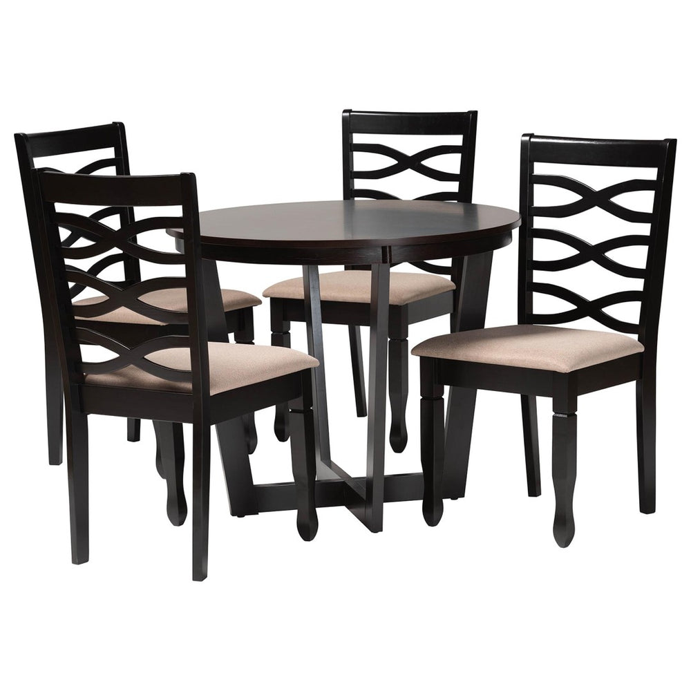 Baxton Studio Baxton Leda Modern 5-Piece Dining Set with Sand Fabric & Dark Brown Wood for Stylish Spaces Leda-Sand/Dark Brown-5PC Dining Set