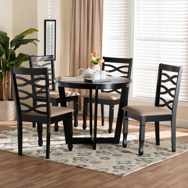 Baxton Studio Leda Modern Sand Fabric and Dark Brown Finished Wood 5-Piece Dining Set