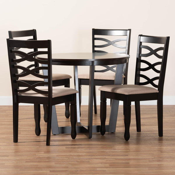 Baxton Studio Leda Modern Sand Fabric and Dark Brown Finished Wood 5-Piece Dining Set