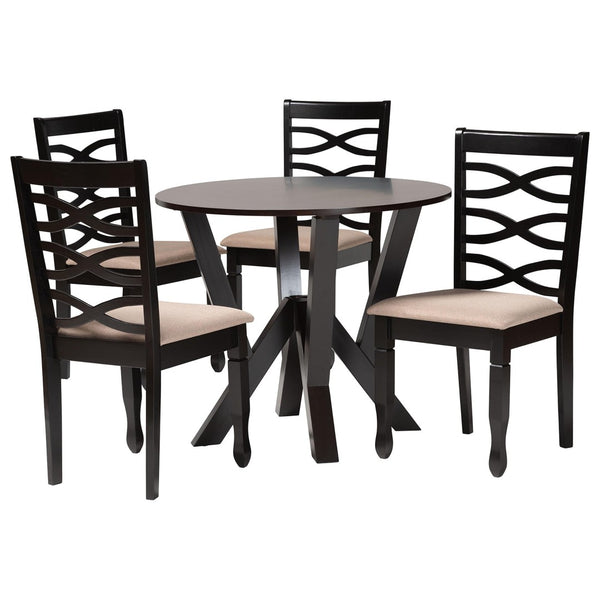 Baxton Studio Baxton Studio Ariane 5-Piece Dining Set - Modern Round Table & Plush Sand Chairs for Stylish Comfort Betty-Sand/Dark Brown-5PC Dining Set