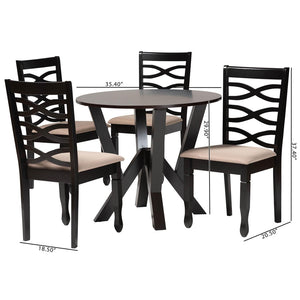 Baxton Studio Baxton Studio Ariane 5-Piece Dining Set - Modern Round Table & Plush Sand Chairs for Stylish Comfort Betty-Sand/Dark Brown-5PC Dining Set