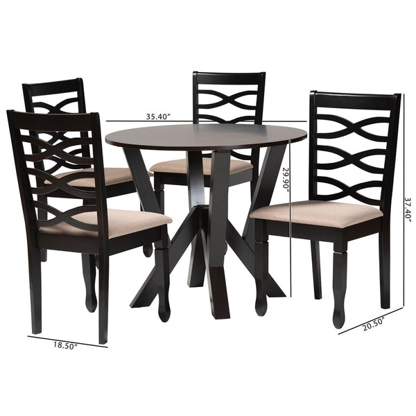 Baxton Studio Baxton Studio Ariane 5-Piece Dining Set - Modern Round Table & Plush Sand Chairs for Stylish Comfort Betty-Sand/Dark Brown-5PC Dining Set