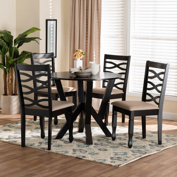 Baxton Studio Baxton Studio Ariane 5-Piece Dining Set - Modern Round Table & Plush Sand Chairs for Stylish Comfort Betty-Sand/Dark Brown-5PC Dining Set
