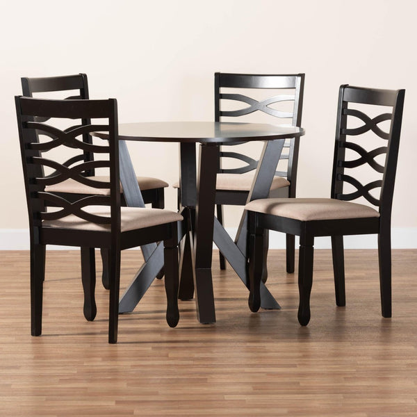 Baxton Studio Baxton Studio Ariane 5-Piece Dining Set - Modern Round Table & Plush Sand Chairs for Stylish Comfort Betty-Sand/Dark Brown-5PC Dining Set