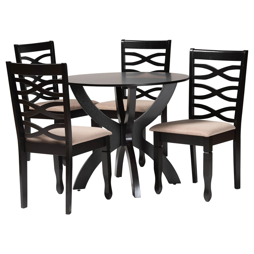 Baxton Studio Baxton Studio Aspen Modern 5-Piece Dining Set with Round Table & Plush Chairs for Stylish Comfort Lia-Sand/Dark Brown-5PC Dining Set