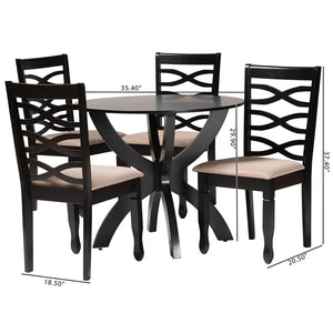 Baxton Studio Baxton Studio Aspen Modern 5-Piece Dining Set with Round Table & Plush Chairs for Stylish Comfort Lia-Sand/Dark Brown-5PC Dining Set