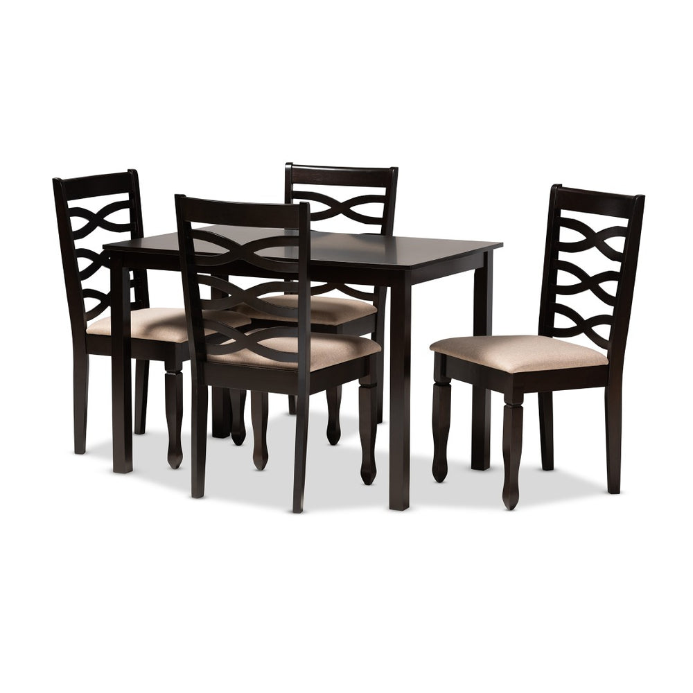 Baxton Studio Baxton Lanier 5-Piece Dining Set: Modern Sand Upholstered Chairs & Espresso Wood Table for Elegance RH318C-Sand/Dark Brown-5PC Dining Set