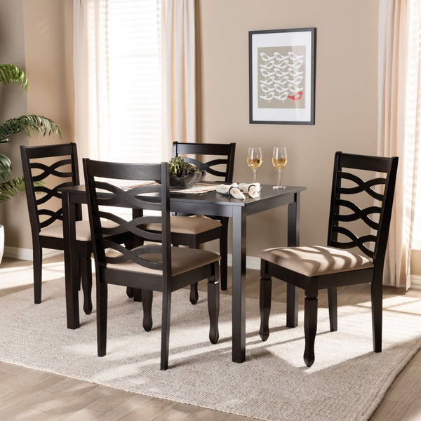 Baxton Studio Baxton Lanier 5-Piece Dining Set: Modern Sand Upholstered Chairs & Espresso Wood Table for Elegance RH318C-Sand/Dark Brown-5PC Dining Set