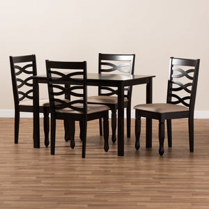 Baxton Studio Baxton Lanier 5-Piece Dining Set: Modern Sand Upholstered Chairs & Espresso Wood Table for Elegance RH318C-Sand/Dark Brown-5PC Dining Set