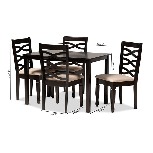 Baxton Studio Baxton Lanier 5-Piece Dining Set: Modern Sand Upholstered Chairs & Espresso Wood Table for Elegance RH318C-Sand/Dark Brown-5PC Dining Set