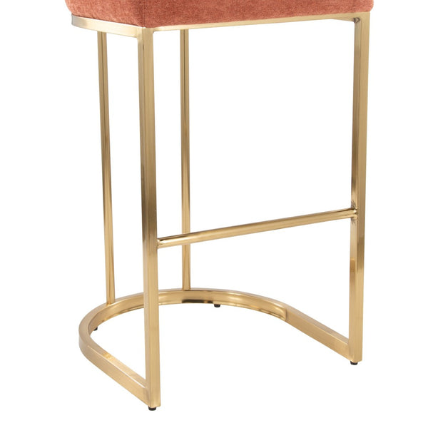 English Elm Fixed-height Barstools Powder Coated Steel Frame Brown Upholstered Seat Set of Two Gold,Salmon B202P471219