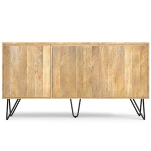 English Elm Hunter Solid Mango Wood Sideboard with Hairpin Legs and Three Storage Compartments B136P439008