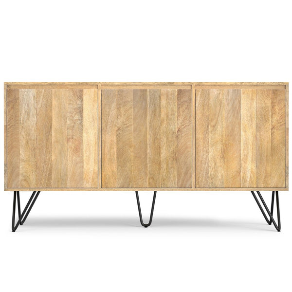 English Elm Hunter Solid Mango Wood Sideboard with Hairpin Legs and Three Storage Compartments B136P439008