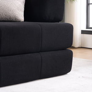 English Elm Folding Sofa Bed with Corduroy Cover, 78.5" Convertible Futon Couch, No-Assembly Foam Spring Mattress, Compact Sleeper for Living Room Black W2915P276677