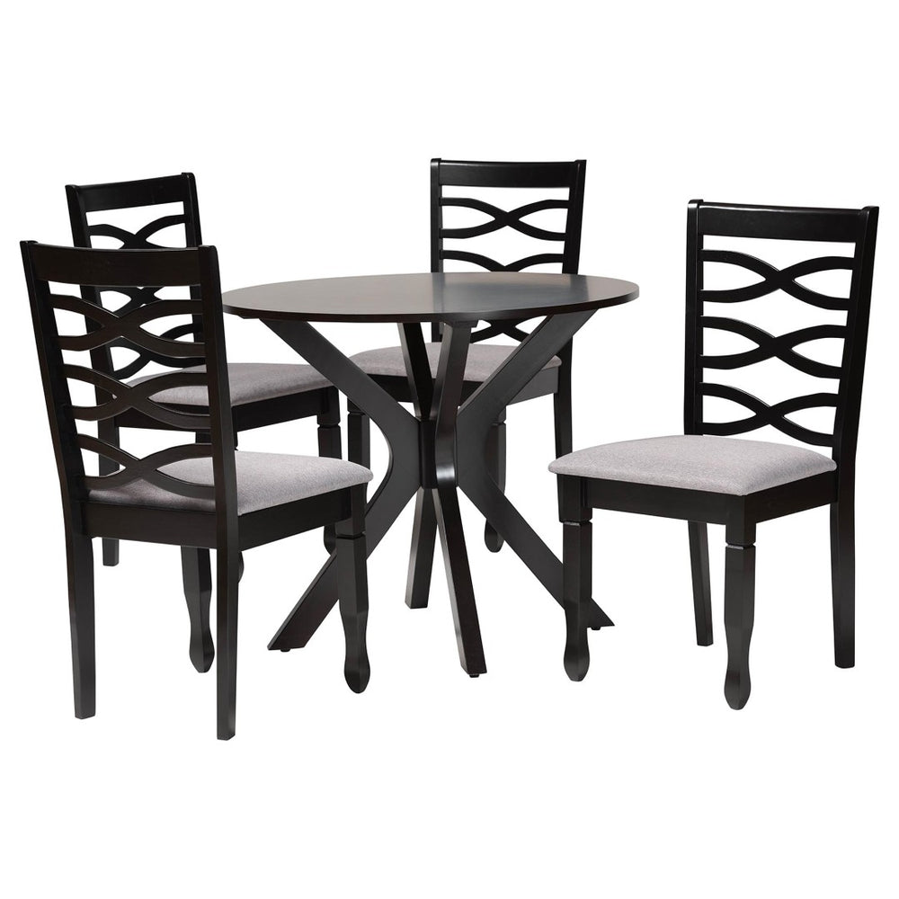 Baxton Studio Baxton Studio Mila 5-Piece Modern Grey Fabric Dining Set with Dark Brown Wood, Stylish Comfort & Design Mila-Grey/Dark Brown-5PC Dining Set