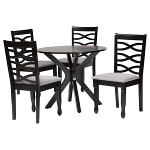 Baxton Studio Baxton Studio Mila 5-Piece Modern Grey Fabric Dining Set with Dark Brown Wood, Stylish Comfort & Design Mila-Grey/Dark Brown-5PC Dining Set
