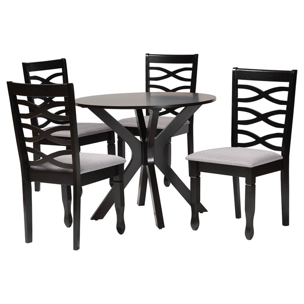 Baxton Studio Baxton Studio Mila 5-Piece Modern Grey Fabric Dining Set with Dark Brown Wood, Stylish Comfort & Design Mila-Grey/Dark Brown-5PC Dining Set
