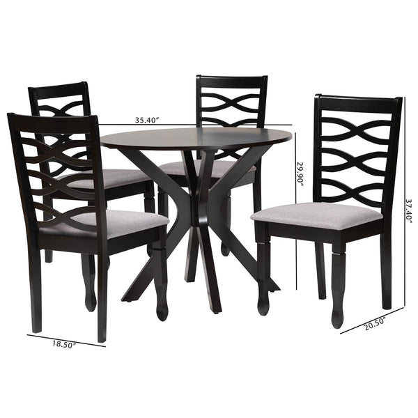 Baxton Studio Baxton Studio Mila 5-Piece Modern Grey Fabric Dining Set with Dark Brown Wood, Stylish Comfort & Design Mila-Grey/Dark Brown-5PC Dining Set