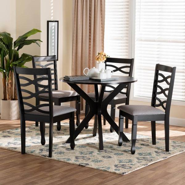 Baxton Studio Baxton Studio Mila 5-Piece Modern Grey Fabric Dining Set with Dark Brown Wood, Stylish Comfort & Design Mila-Grey/Dark Brown-5PC Dining Set