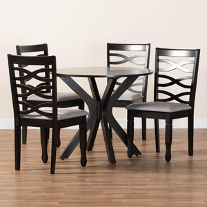 Baxton Studio Baxton Studio Mila 5-Piece Modern Grey Fabric Dining Set with Dark Brown Wood, Stylish Comfort & Design Mila-Grey/Dark Brown-5PC Dining Set