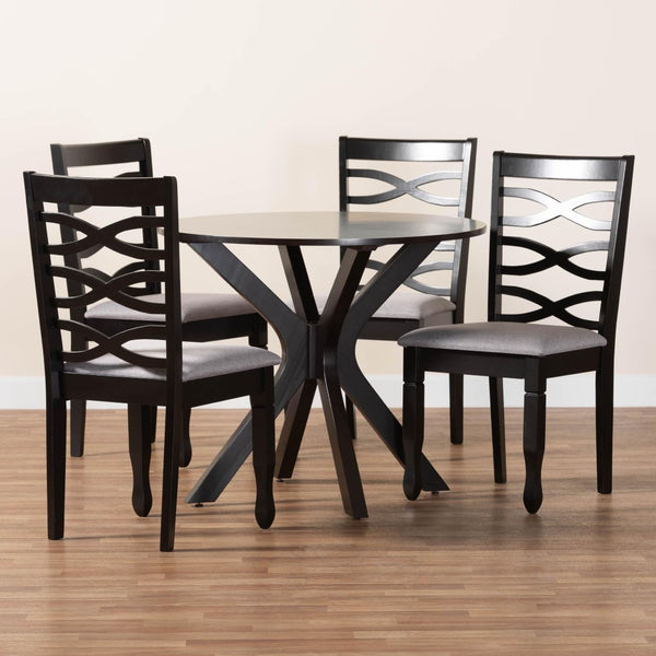 Baxton Studio Baxton Studio Mila 5-Piece Modern Grey Fabric Dining Set with Dark Brown Wood, Stylish Comfort & Design Mila-Grey/Dark Brown-5PC Dining Set