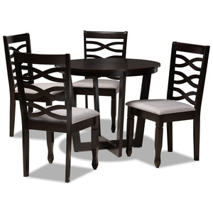 Baxton Studio Baxton Leda 5-Piece Modern Dining Set with Grey Fabric Chairs & Round Table, Elegant Comfort & Style Leda-Grey/Dark Brown-5PC Dining Set