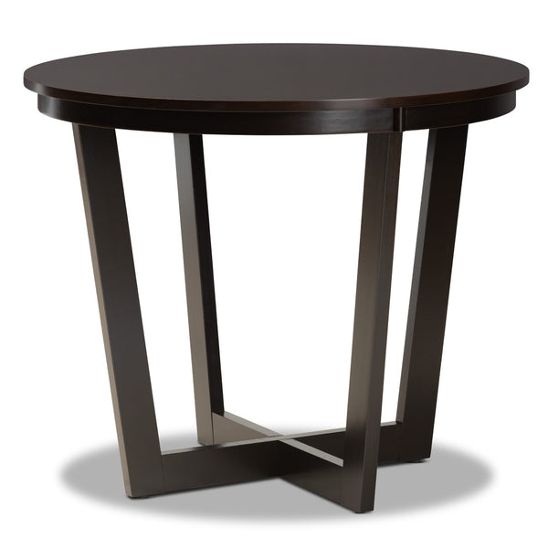 Baxton Studio Baxton Leda 5-Piece Modern Dining Set with Grey Fabric Chairs & Round Table, Elegant Comfort & Style Leda-Grey/Dark Brown-5PC Dining Set