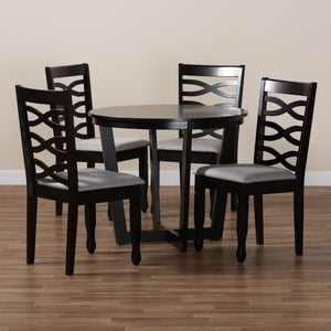 Baxton Studio Baxton Leda 5-Piece Modern Dining Set with Grey Fabric Chairs & Round Table, Elegant Comfort & Style Leda-Grey/Dark Brown-5PC Dining Set