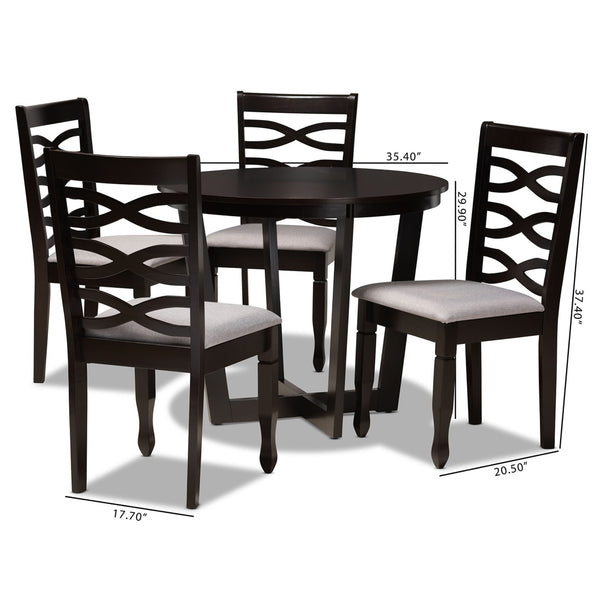 Baxton Studio Baxton Leda 5-Piece Modern Dining Set with Grey Fabric Chairs & Round Table, Elegant Comfort & Style Leda-Grey/Dark Brown-5PC Dining Set