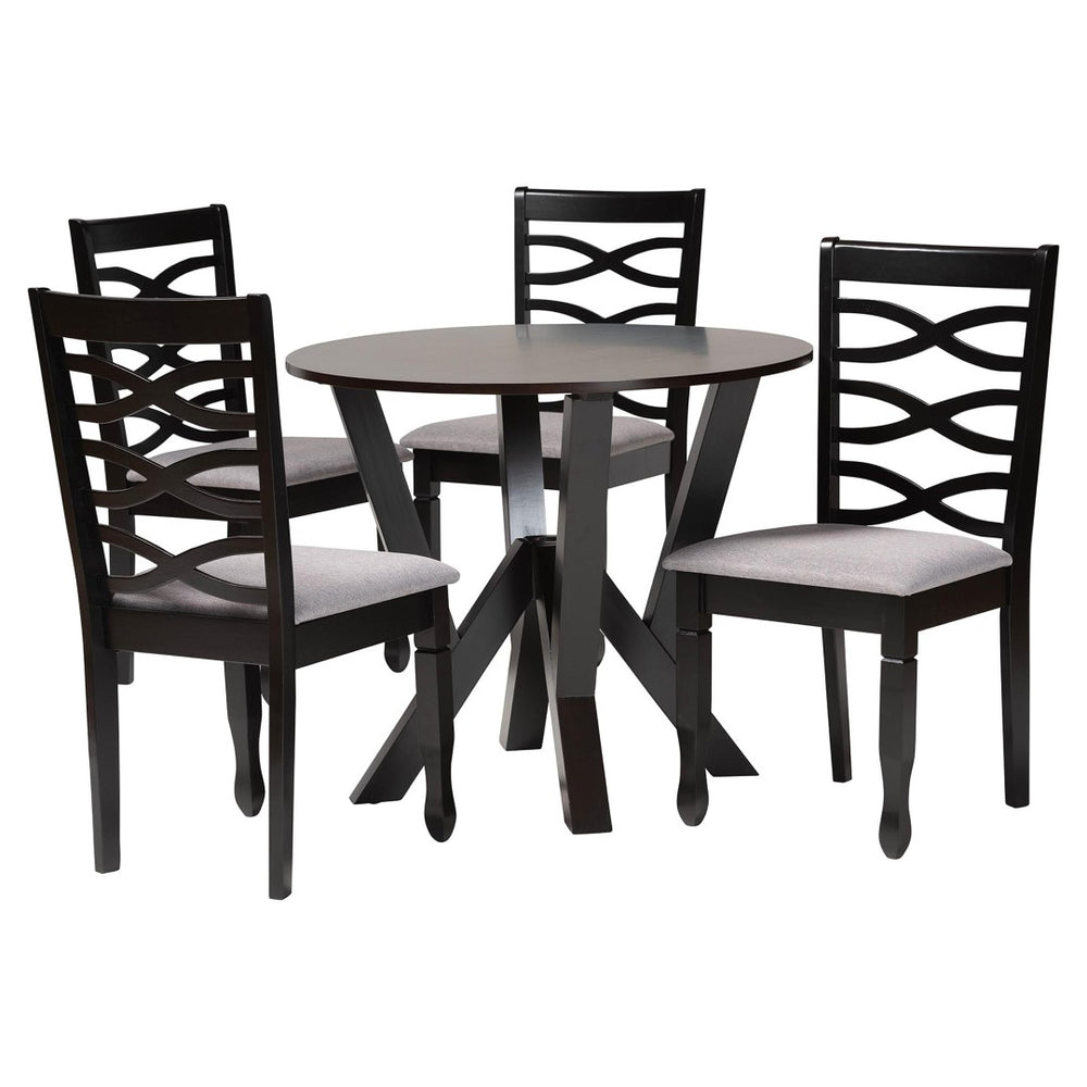 Baxton Studio Baxton Studio Ariane 5-Piece Dining Set: Modern Round Table with Plush Grey Seats & Timeless Design Betty-Grey/Dark Brown-5PC Dining Set