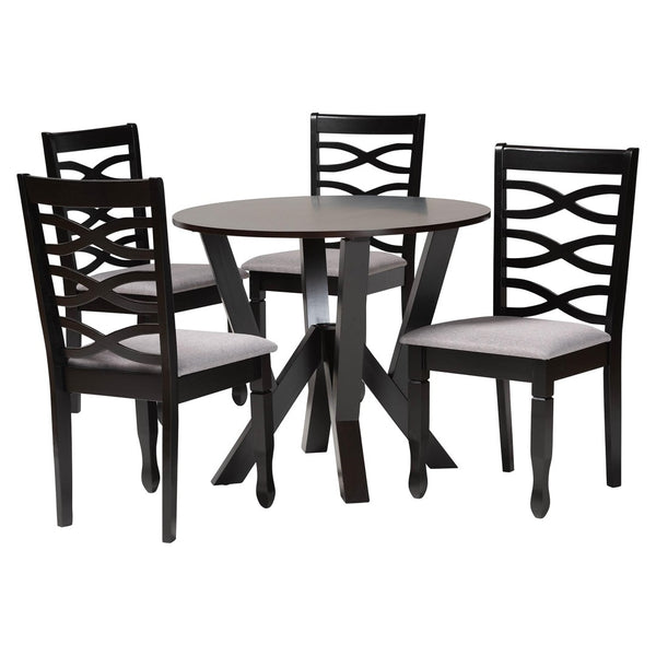 Baxton Studio Baxton Studio Ariane 5-Piece Dining Set: Modern Round Table with Plush Grey Seats & Timeless Design Betty-Grey/Dark Brown-5PC Dining Set