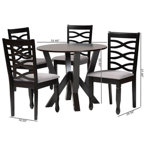 Baxton Studio Baxton Studio Ariane 5-Piece Dining Set: Modern Round Table with Plush Grey Seats & Timeless Design Betty-Grey/Dark Brown-5PC Dining Set