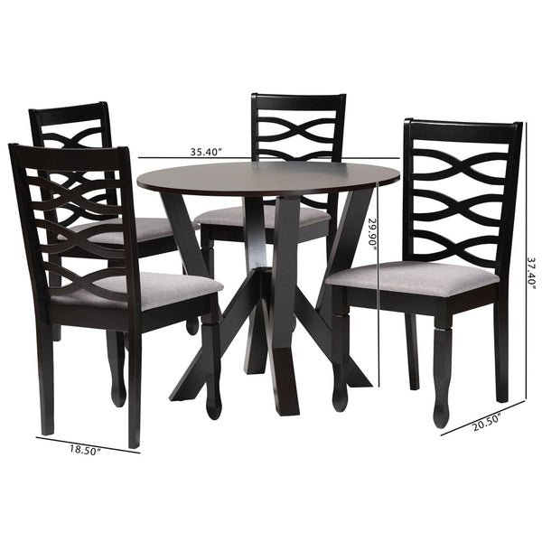 Baxton Studio Baxton Studio Ariane 5-Piece Dining Set: Modern Round Table with Plush Grey Seats & Timeless Design Betty-Grey/Dark Brown-5PC Dining Set