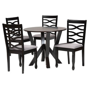 Baxton Studio Ariane Modern Grey Fabric and Dark Brown Finished Wood 5-Piece Dining Set