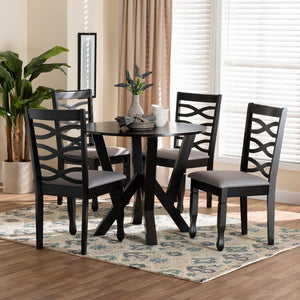 Baxton Studio Baxton Studio Ariane 5-Piece Dining Set: Modern Round Table with Plush Grey Seats & Timeless Design Betty-Grey/Dark Brown-5PC Dining Set