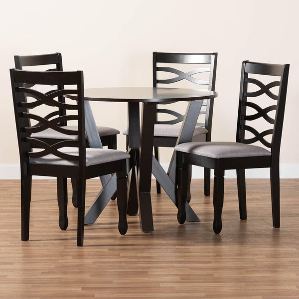 Baxton Studio Baxton Studio Ariane 5-Piece Dining Set: Modern Round Table with Plush Grey Seats & Timeless Design Betty-Grey/Dark Brown-5PC Dining Set
