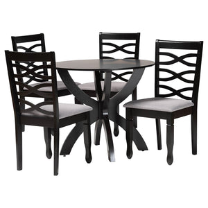Baxton Studio Baxton Studio Aspen 5-Piece Modern Dining Set with Grey Fabric Chairs & Sculptural Round Table Lia-Grey/Dark Brown-5PC Dining Set