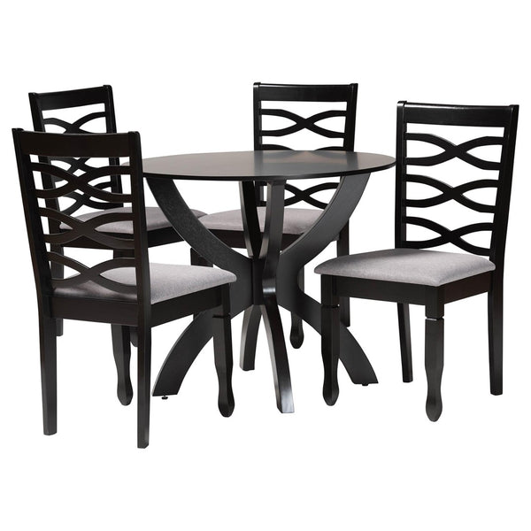 Baxton Studio Baxton Studio Aspen 5-Piece Modern Dining Set with Grey Fabric Chairs & Sculptural Round Table Lia-Grey/Dark Brown-5PC Dining Set